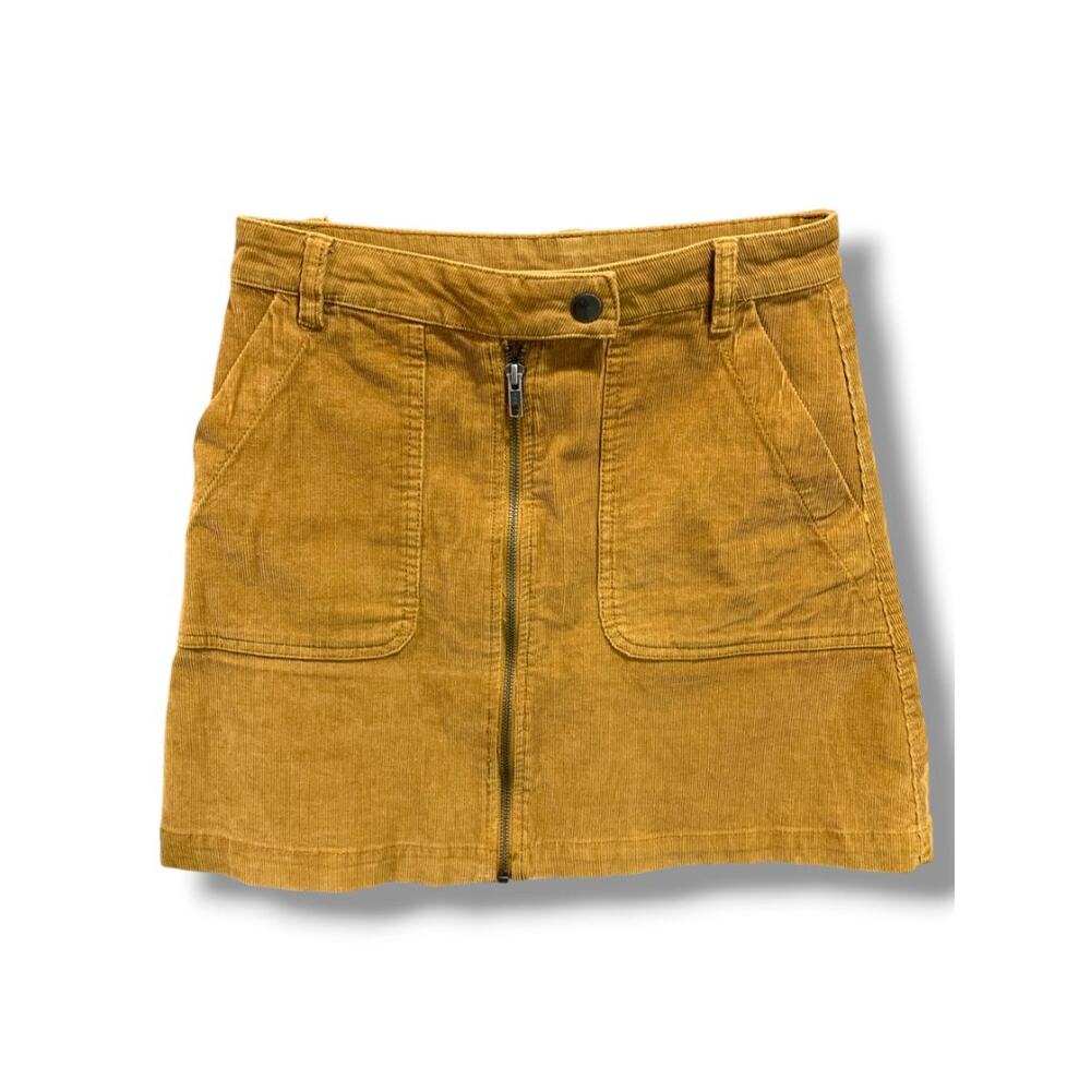 Size XS BP Coduroy Mini Skirt Zip Front Mustard Yellow 16" Length